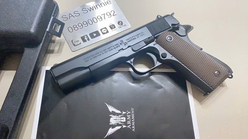 sung airsoft gas dan bi 6mm army armament m1911 r31 gbb black mau den