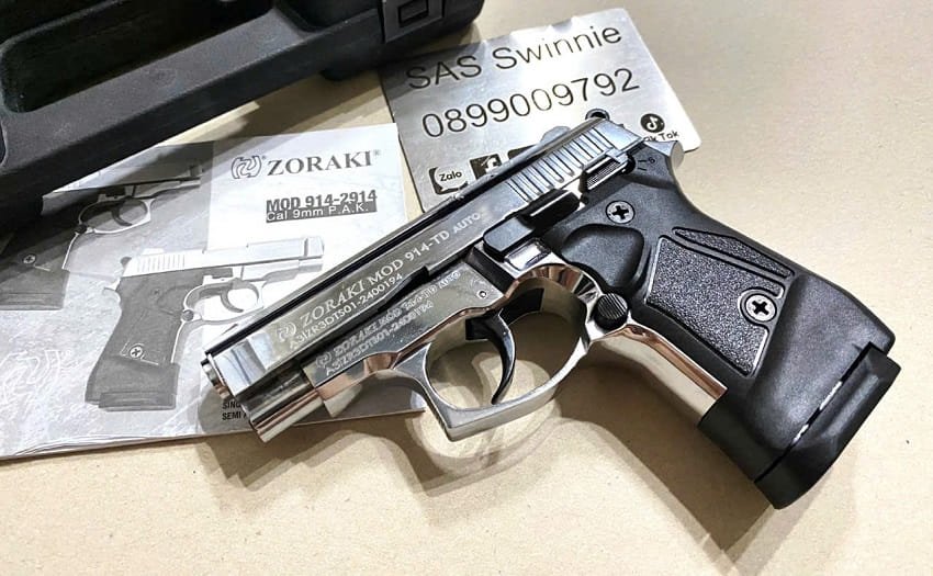 sung ban dan cao su 9mm zoraki 914 td silver chrome inox mau bac gia re viet nam
