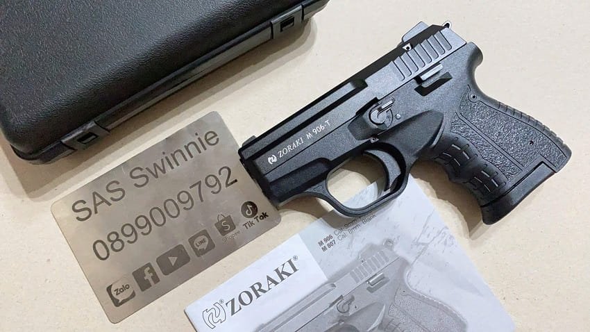 sung ban dan cao su tu ve 9mm zoraki 906 black