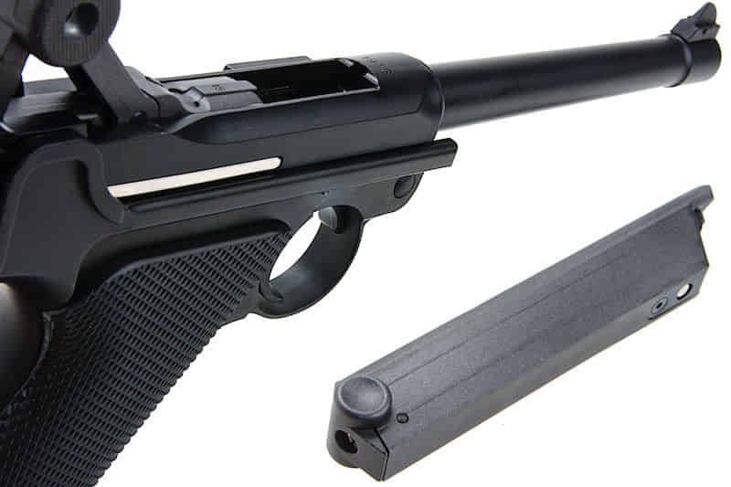 WE Luger P08 4 inch GBB Pistol Black mau den