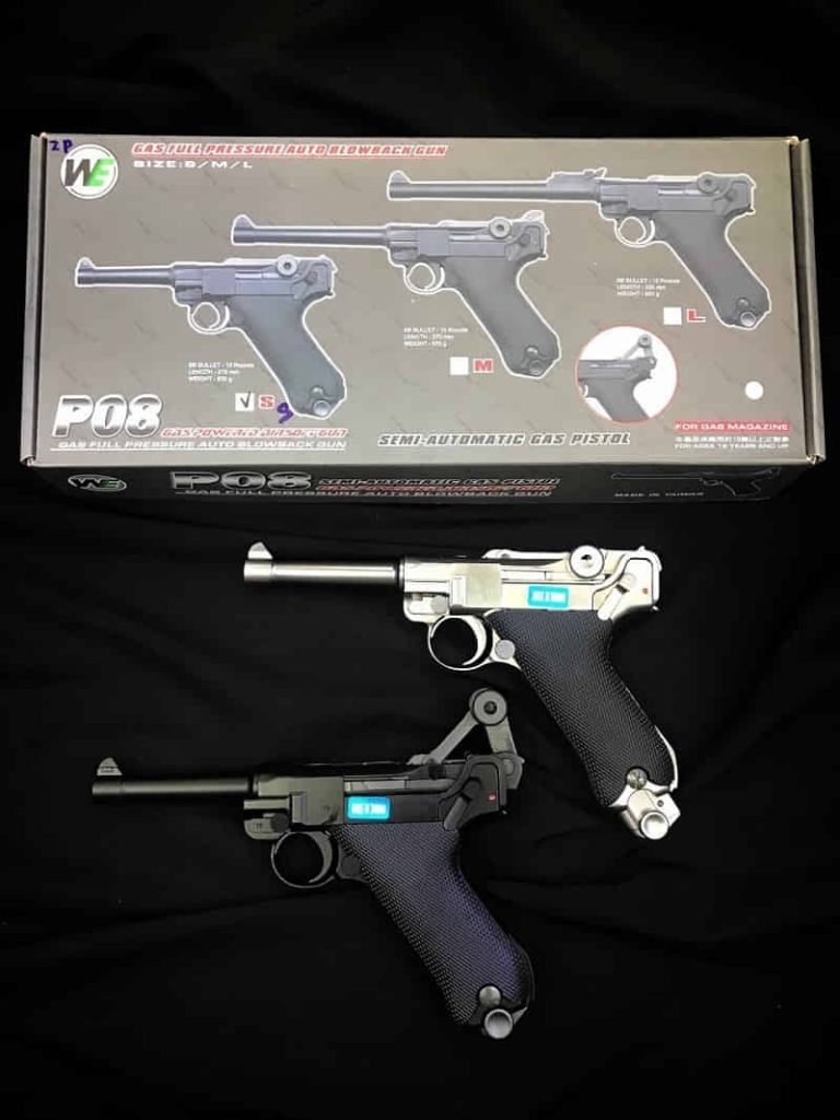 sung airsoft WE Luger P08 4 inch GBB Pistol Black mau den