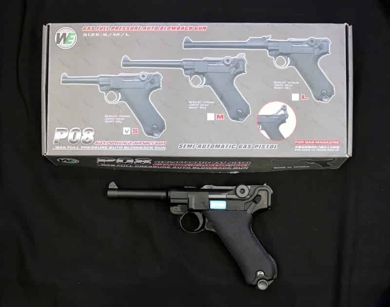 sung gas airsoft WE Luger P08 4 inch GBB Pistol Black mau den