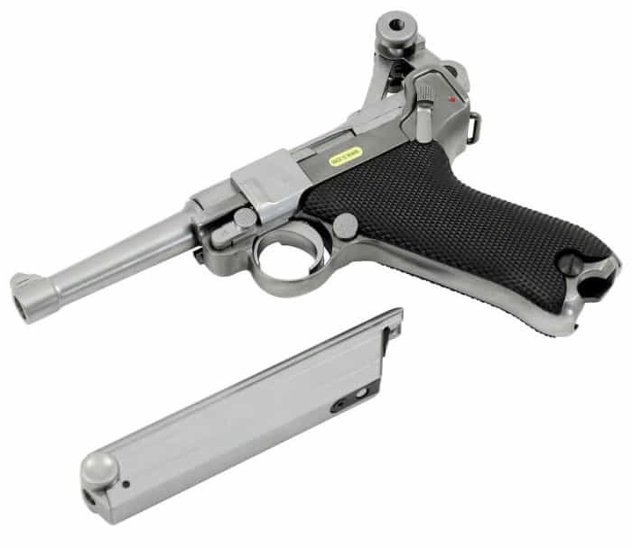 sung gas airsoft WE Luger P08 4 inch GBB Pistol silver gia re tphcm
