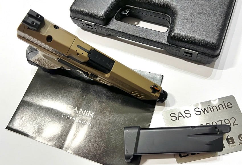 sung airsoft gas ban dan bi cybergun canik tp9 tan black mau tan den