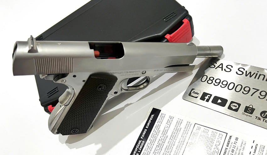 sung gas airsoft gbb cybergun colt m1911 shiny chrome mau bac gia re ha noi