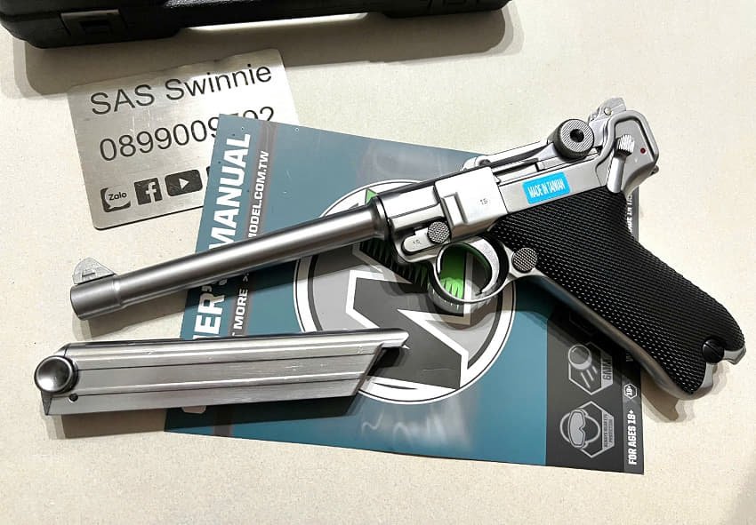sung gas ban dan bi airsoft we luger p08 silver 6 inch mau bac gia re vietnam tphcm